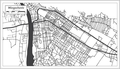 Mingachevir Azerbaijan City Map in Black and White Color in Retro Style Isolated on White.