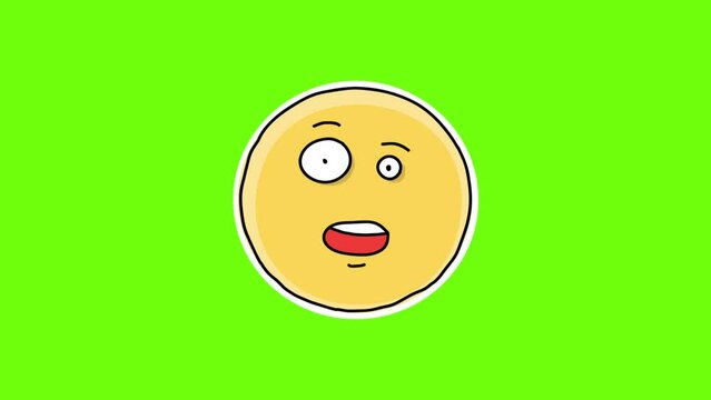 Hand Drawn Colorful Face Cartoon Character Animated Emoji Sticker. Isolated on Transparent Background with Alpha Channel. Seamless Loop Video Motion Graphic Animation.