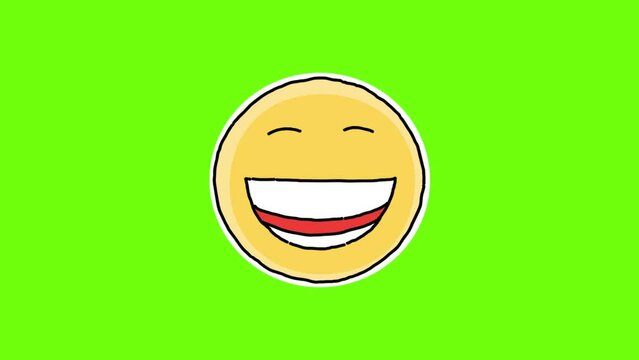 Hand Drawn Colorful Face Cartoon Character Animated Emoji Sticker. Isolated on Transparent Background with Alpha Channel. Seamless Loop Video Motion Graphic Animation.