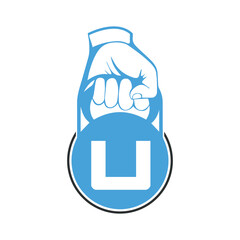 Kettlebell weight. Hand lifted kettlebell. letter U