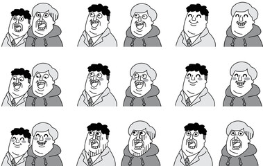 変な顔の二人　表情顔パターンセット