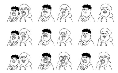 変な顔の二人　表情顔パターンセット