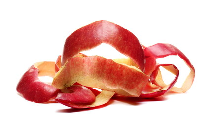 Red apple peel isolated on white  