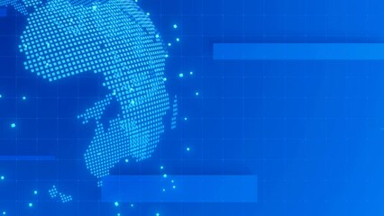 Digital Blue Earth globe rotating animation, News background seamless loop, breaking news studio background - Powered by Adobe