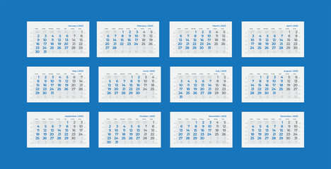 2023 quarter calendar or flip calendar grid. Useful template for a designer. Separate sheets for one layout.