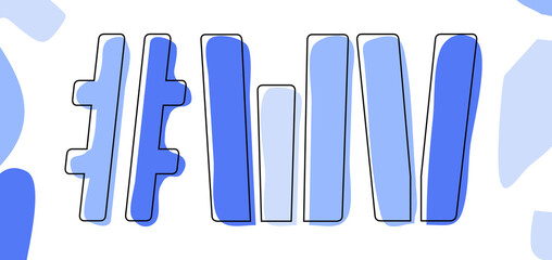 WV Hashtag. Isolate curves doodle letters. Blue colors. Hashtag #WV is abbreviation for the US American state West Virginia for social network, web resources, mobile apps.