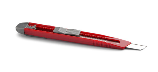 Red utility knife on white background