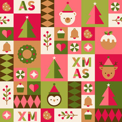Geometric elements seamless square pattern design for christmas and new year celebration.