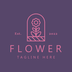 Flower Simple Geometric Line Art Retro Style Idea Concept Logo for Woman Business Flora Beauty and Fashion Product.