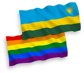 Flags of Republic of Rwanda and Rainbow gay pride on a white background