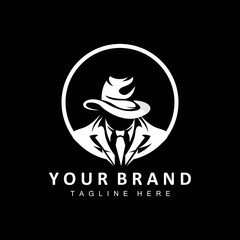 Fototapeta premium Mafia Logo Design, Tuxedo Suit Icon, Vector Businessman, Logo Detective, Brand Label