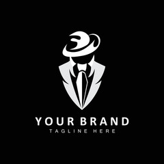 Mafia Logo Design, Tuxedo Suit Icon, Vector Businessman, Logo Detective, Brand Label