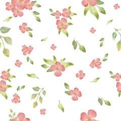 Watercolor seamless pattern with abstract different flowers, leaves. Hand drawn floral illustration isolated on white background. For packaging, wallpaper, wrapping  design or print. Vector EPS.