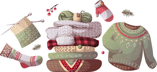 Set of knitted clothes illustration