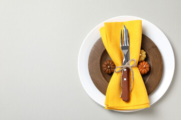 Concept of Thanksgiving day, Autumn table setting, space for text