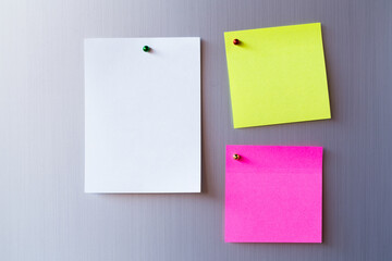 Empty paper sheet on refrigerator door. Note paper with magnetic. Valentine send text love message. Memory day note story everyday.