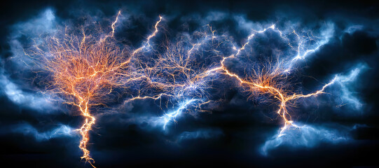 Science background with lightning and electric storm effect, Generative AI	