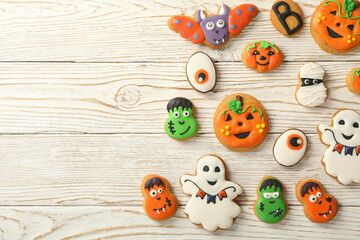 Fototapeta na wymiar Concept of Halloween sweets, funny sweets, space for text