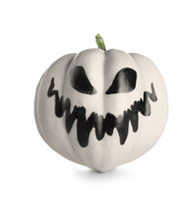 Halloween pumpkin with drawn face on white background
