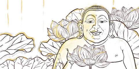 Buddha and lotus flowers on a white background - 537714040