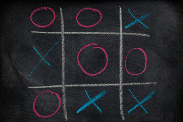 Abstract Tic Tac Toe Game Competition. XO Win Challecge Concept on black board