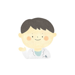 水彩画　ご案内　白衣を着た医療従事者　手描きイラスト素材