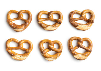 Baked bavarian pretzels isolated on white background.