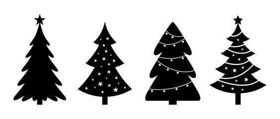 Set of christmas trees. Winter collection. Isolated objects on white background. Flat vector illustrations.