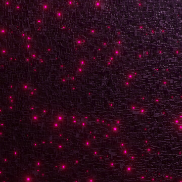 Illustration of a pink, magenta sci-fi metal spaceship architecture wallpaper with cube patterns. Futuristic and technological design of a metal plane in space. Cyberpunk and neon styled metal plane.