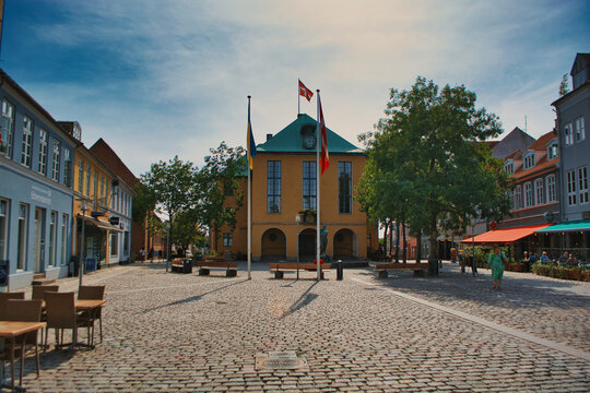SONDERBORG, DENMARK - 2022 Town hall on the central square of Sonderborg, Denmark