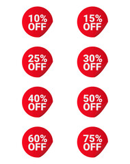 Collection of price tags in red color and round shape