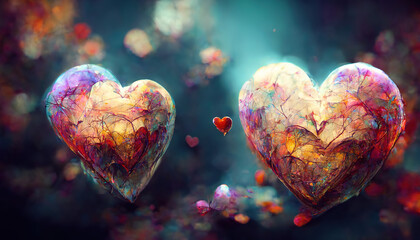 Obraz premium Valentine colored hearts, AI render.