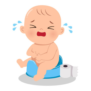 Crying baby because of constipation or diarrhea. Flat vector cartoon design
