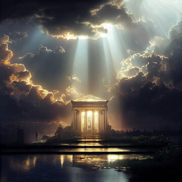 The entrance to the luminous temple of God, the image of the divine temple, the entrance to paradise. A symbol of hope and insight. High quality illustration
