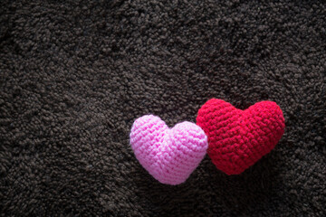 vintage soft tone of abstract Red and Pink Heart Knitting for valentine 's day. Love concept.