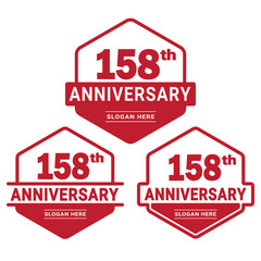 Set of 158 years Anniversary logotype design. 158th birthday celebration logo collection. Set of anniversary design template. Vector illustration.