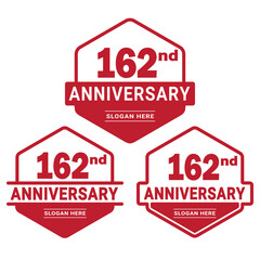 Set of 162 years Anniversary logotype design. 162nd birthday celebration logo collection. Set of anniversary design template. Vector illustration.