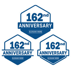 Set of 162 years Anniversary logotype design. 162nd birthday celebration logo collection. Set of anniversary design template. Vector illustration.