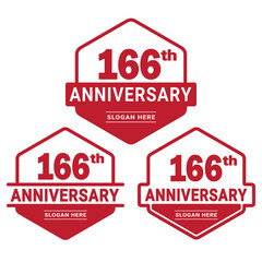 Set of 166 years Anniversary logotype design. 166th birthday celebration logo collection. Set of anniversary design template. Vector illustration.