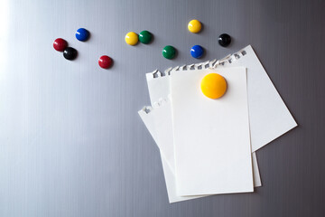 Empty paper sheet on refrigerator door. Note paper with magnetic. Valentine send text love message....
