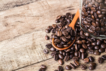 roasted coffee beans for background. Picture copy space for add text.
