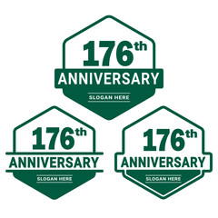 Set of 176 years Anniversary logotype design. 176th birthday celebration logo collection. Set of anniversary design template. Vector illustration.