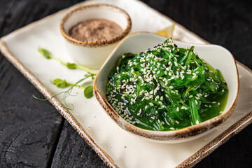 delicious chuka seaweed with nut sauce and lemon