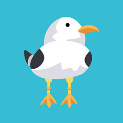 Cute seagull in cartoon style. Character for postcards, books for children. Vector illustration, icon on isolated background.