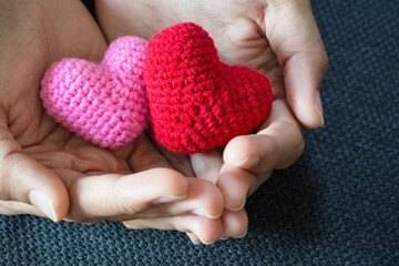 vintage soft tone of abstract Red and Pink Heart Knitting for valentine 's day. Love concept.