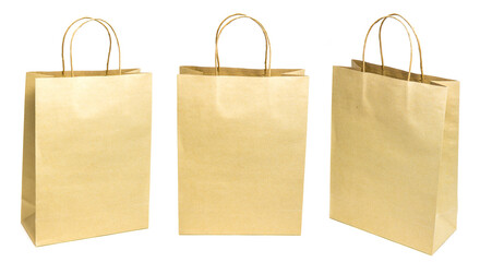 close-up Brown paper bag isolated on white background