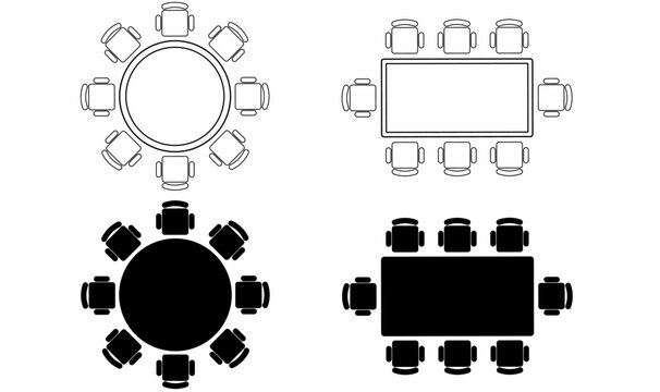 outline silhouette round rectangular table icon