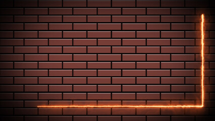 Orange-colored burning neon sign rectangle animation on a brick wall, night club retro style, editable empty rectangle neon sign animation, motion graphics.