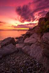 Croatia, Istria, Rijeka resort, Kostrena pebble beach...exclusive - this image sell only on...
