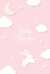 vector background with a jumping bunny in the sky for banners, baby shower cards, flyers, social media wallpapers, etc.